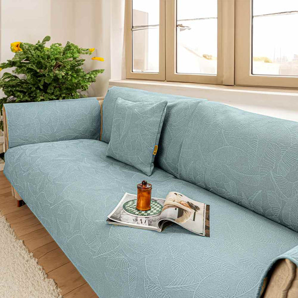 Luxury Solid Color Leaf Textured Jacquard Sofa Protector Sofa Cover