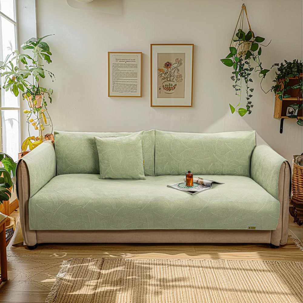 Luxury Solid Color Leaf Textured Jacquard Sofa Protector Sofa Cover