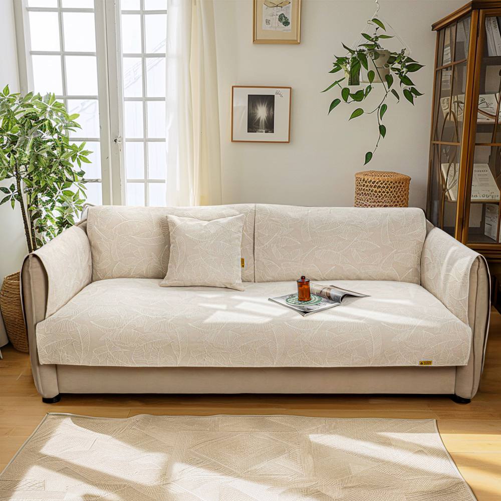 Luxury Solid Color Leaf Textured Jacquard Sofa Protector Sofa Cover