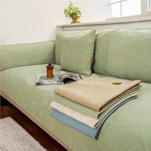 Luxury Solid Color Leaf Textured Jacquard Sofa Protector Sofa Cover