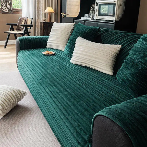 Modern Asymmetrical Stripes Soft Plush Non-Slip Sofa Cover