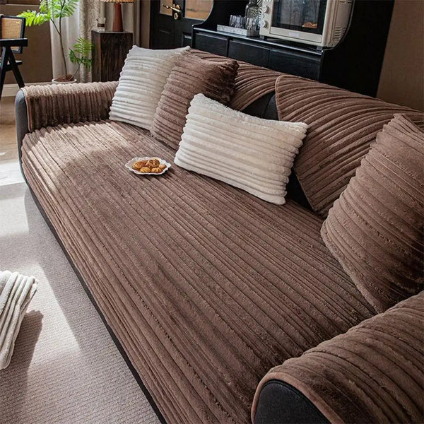 Modern Asymmetrical Stripes Soft Plush Non-Slip Sofa Cover