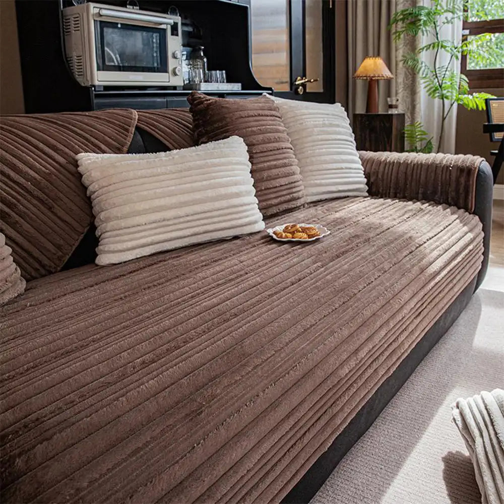Modern Asymmetrical Stripes Soft Plush Non-Slip Sofa Cover