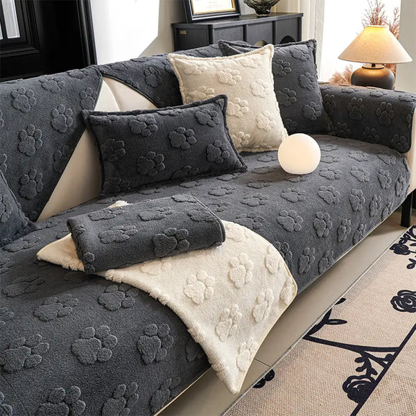 Paw Print Cute Plush Thick Sofa Decoration Non-slip Sofa Cover