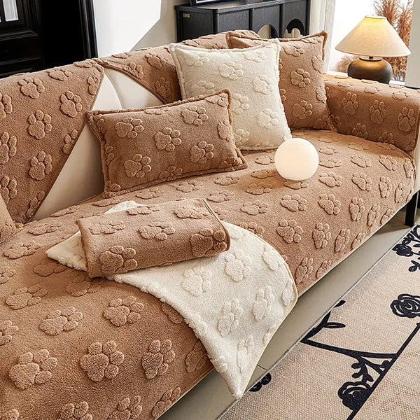 Paw Print Cute Plush Thick Sofa Decoration Non-slip Sofa Cover