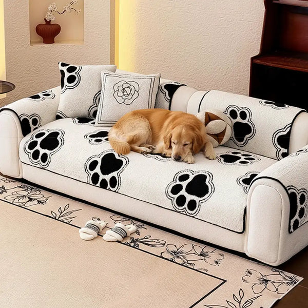 Paw Print Soft Polar Fleece Sofa Protector Non-slip Sofa Cover