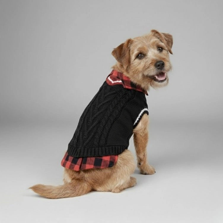Perfect for Fall Winter Plaid Collar Cable Knit Dog Sweater Vest