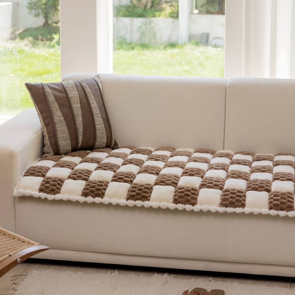Plush Handmade Color Block Dog Mat Soft Sofa Protector Non-Slip Sofa Cover
