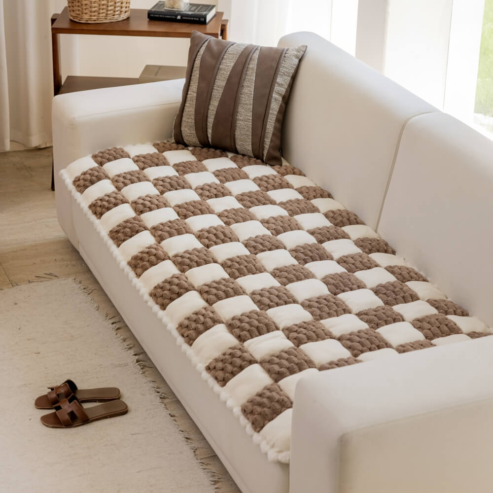 Plush Handmade Color Block Dog Mat Soft Sofa Protector Non-Slip Sofa Cover