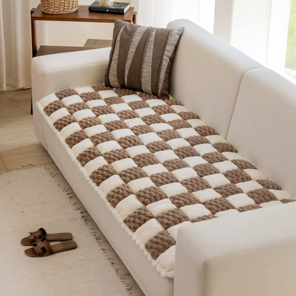 Plush Handmade Color Block Dog Mat Soft Sofa Protector Non-Slip Sofa Cover
