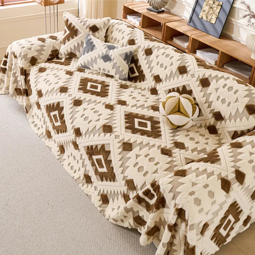 Plush Thickened Geometric Pattern Furniture Blanket Throw Sofa Cover