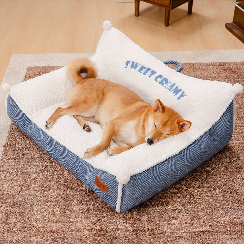 Canapé-lit pour chien avec traversin lavable en peluche - Sweet Creamy