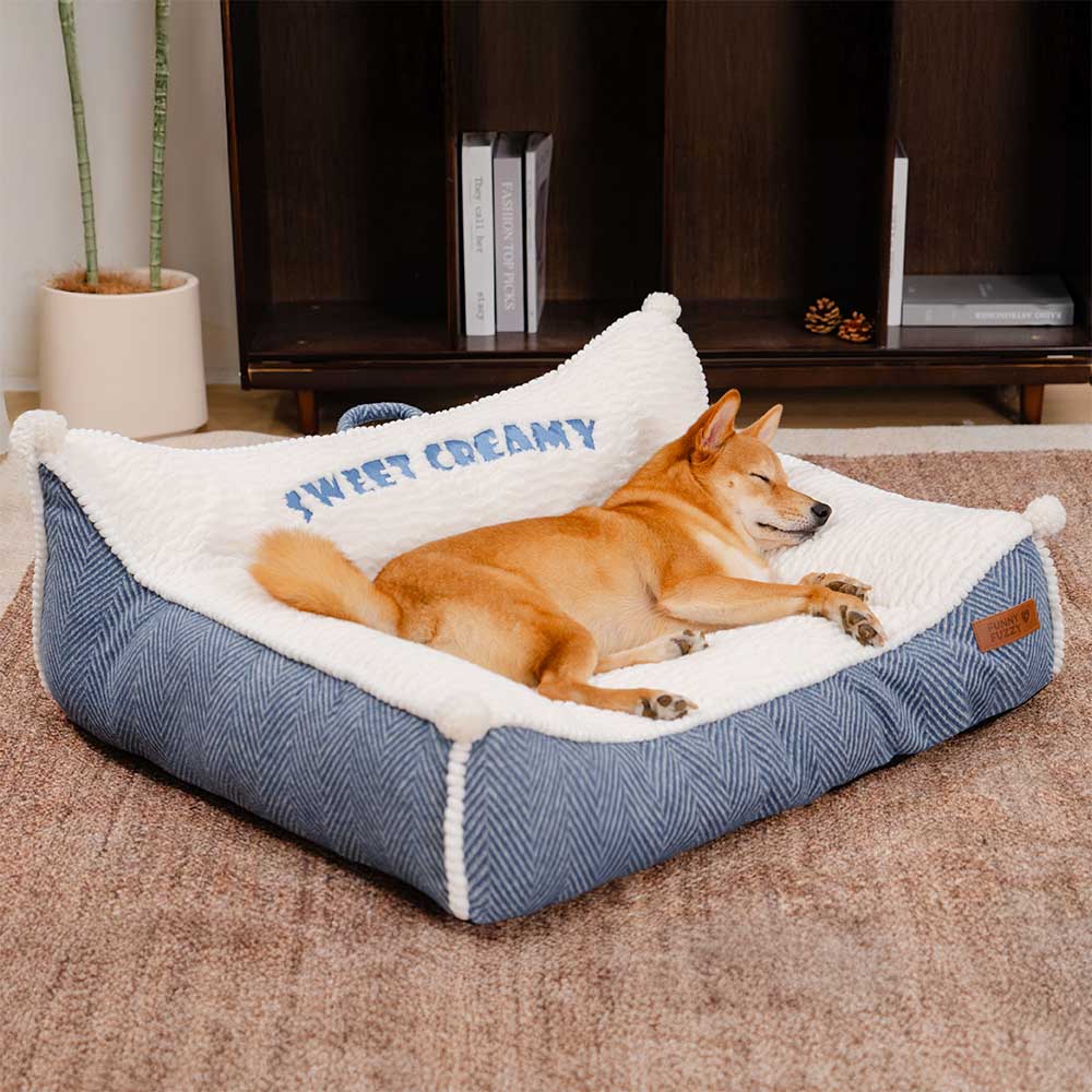 Canapé-lit pour chien avec traversin lavable en peluche - Sweet Creamy