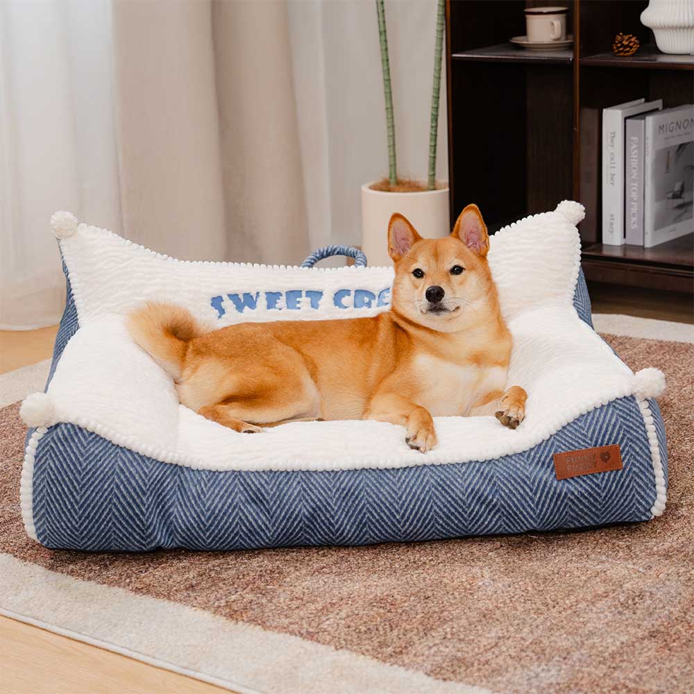 Canapé-lit pour chien avec traversin lavable en peluche - Sweet Creamy