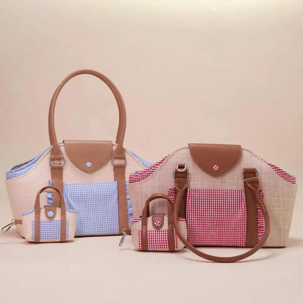 Portable Faux Woven Water-Repellent Pet Carrier Bag with Poop Bag Dispenser