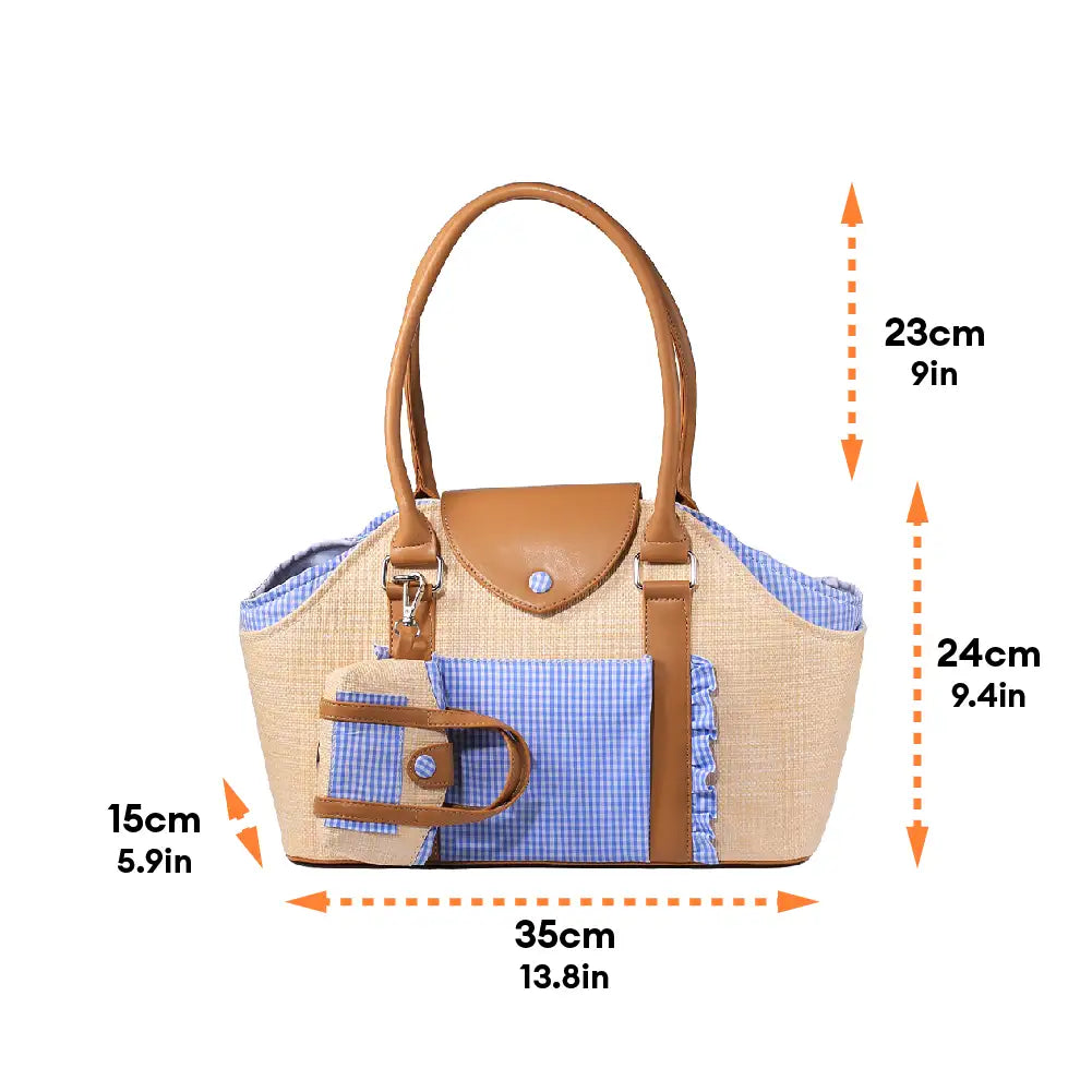 Portable Faux Woven Water-Repellent Pet Carrier Bag with Poop Bag Dispenser