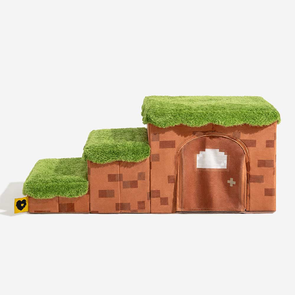 Retro Pixel Handcrafted Foldable Pet Stairs With Storage - Blocky PawGame