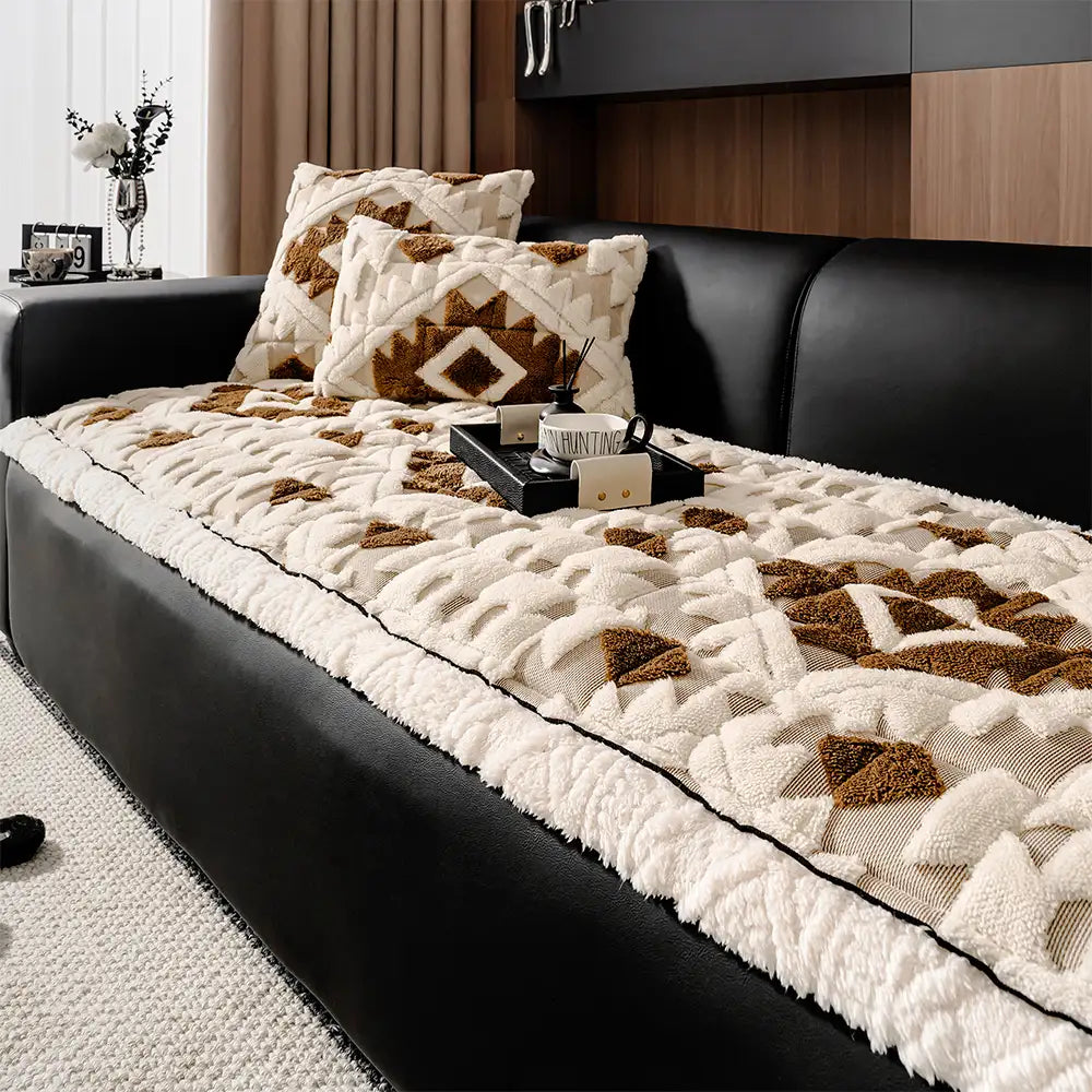 Retro Plush Diamond Pattern Scratch-Resistant Non-Slip Pet Mat Sofa Cover