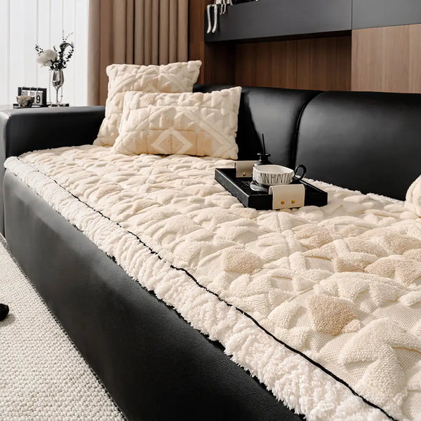 Retro Plush Diamond Pattern Scratch-Resistant Non-Slip Pet Mat Sofa Cover