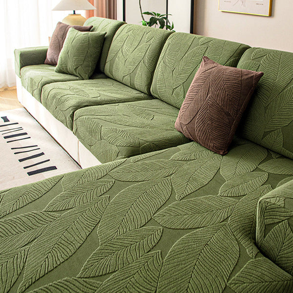 Modern Leaf Jacquard Water-Repellent Anti-Scratch Stretch Full Wrap Sofa Cover