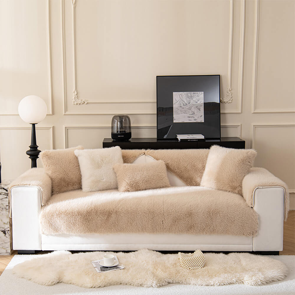 Warm Thick Faux Fur Sofa Protector Non-Slip Couch Cover