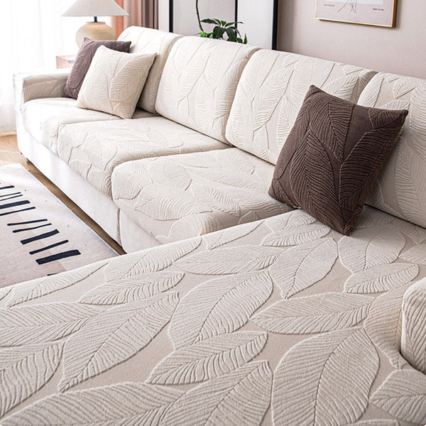 Modern Leaf Jacquard Water-Repellent Anti-Scratch Stretch Full Wrap Sofa Cover