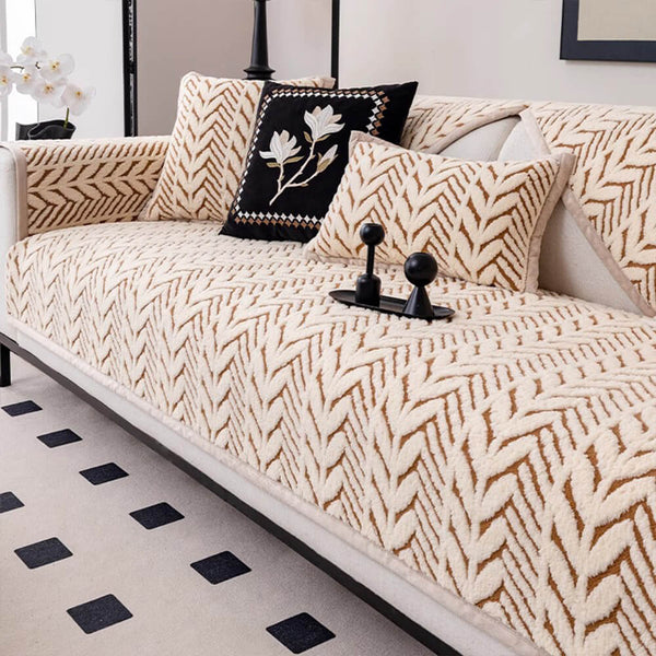 Premium Warm Wheat-Ear Plush Anti-Slip Anti-Scratch Sofa Cover