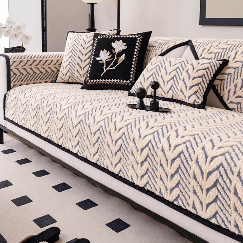 Premium Warm Wheat-Ear Plush Anti-Slip Anti-Scratch Sofa Cover