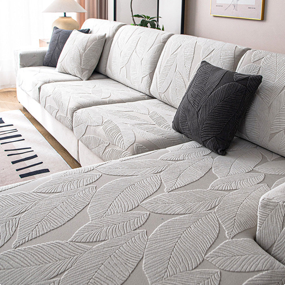 Modern Leaf Jacquard Water-Repellent Anti-Scratch Stretch Full Wrap Sofa Cover