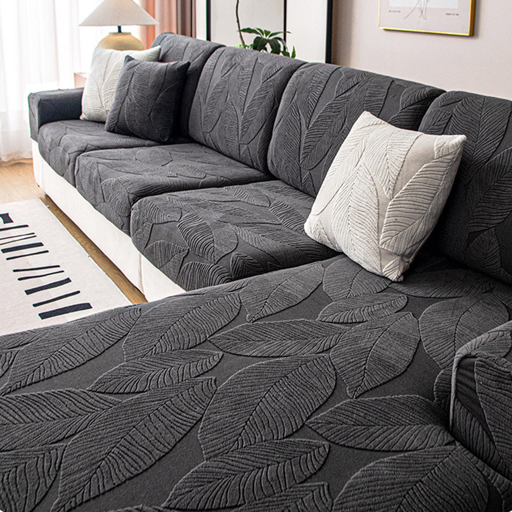 Modern Leaf Jacquard Waterproof Anti-Scratch Stretch Full Wrap Couch Cover