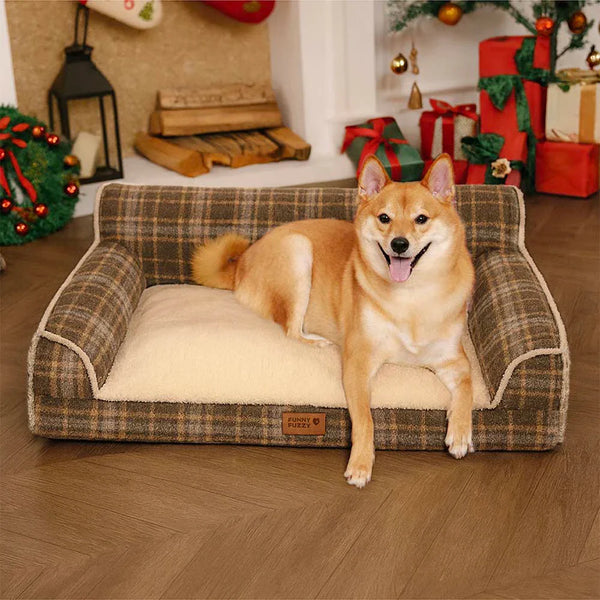 Vintage Plaid Plush Whashable Bolster Dog Sofa Bed - Chris-Nook
