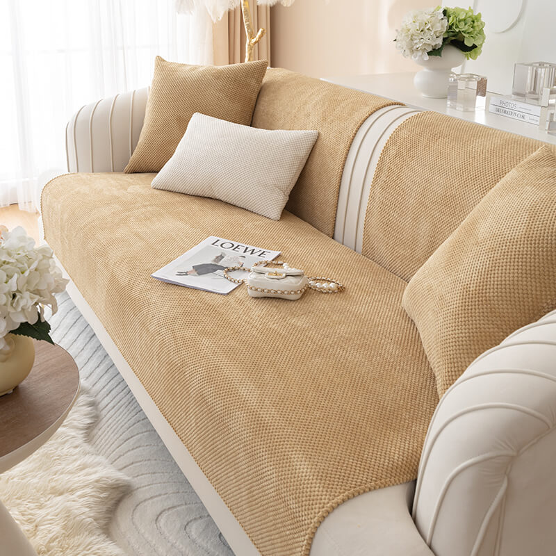 Simple Solid Colour Plush Furniture Protector Outdoor Sofa Cover