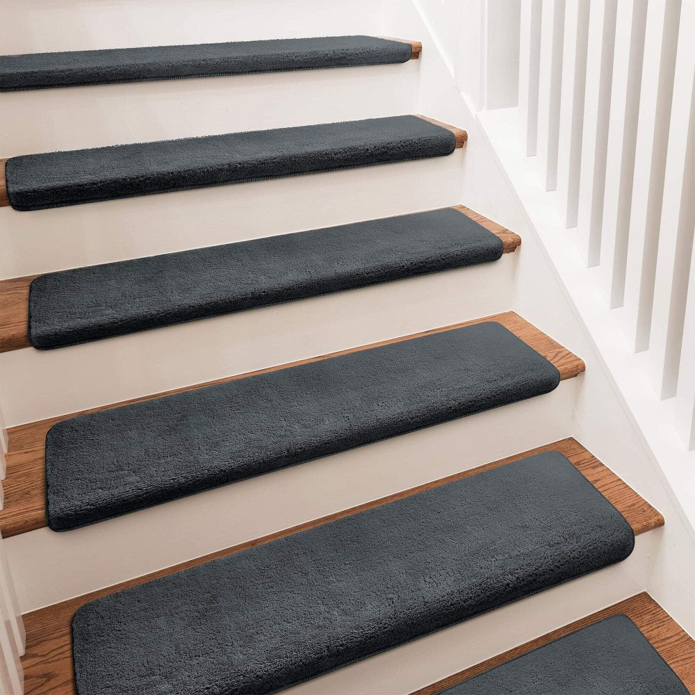 Solid Colour Plush Stair Protectors Non-Slip Tape Free Carpet Stair Treads
