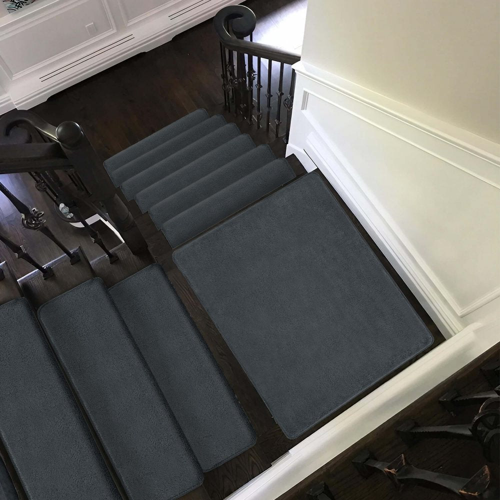 Solid Colour Plush Stair Protectors Non-Slip Tape Free Carpet Stair Treads