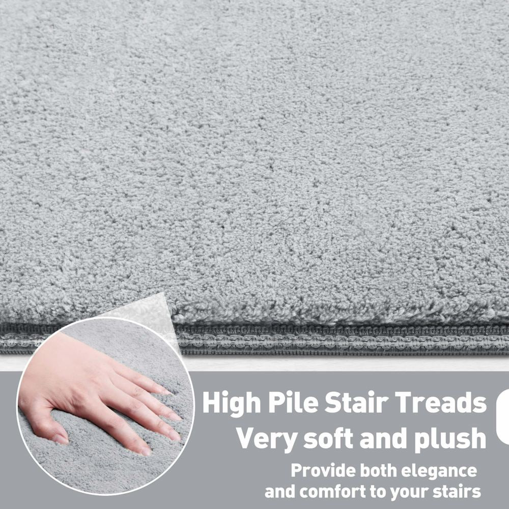 Solid Colour Plush Stair Protectors Non-Slip Tape Free Carpet Stair Treads