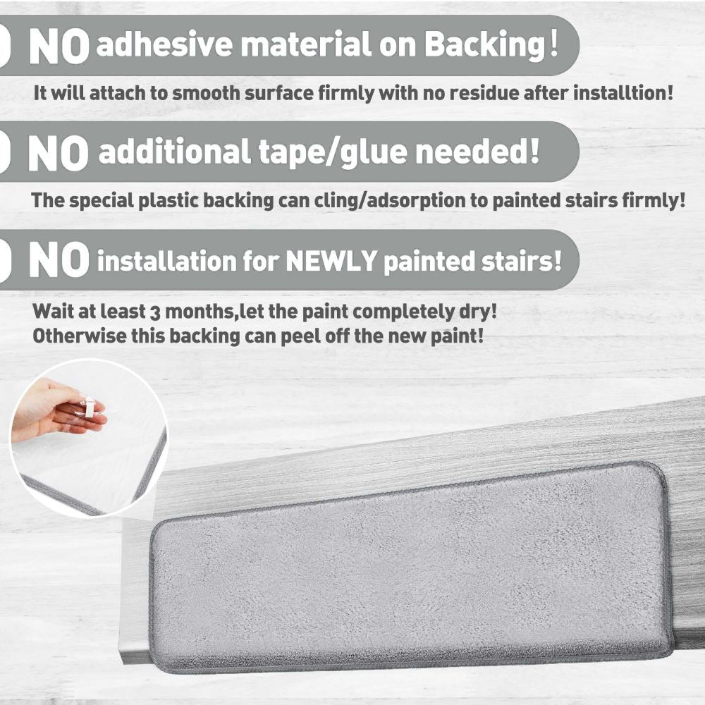 Solid Colour Plush Stair Protectors Non-Slip Tape Free Carpet Stair Treads