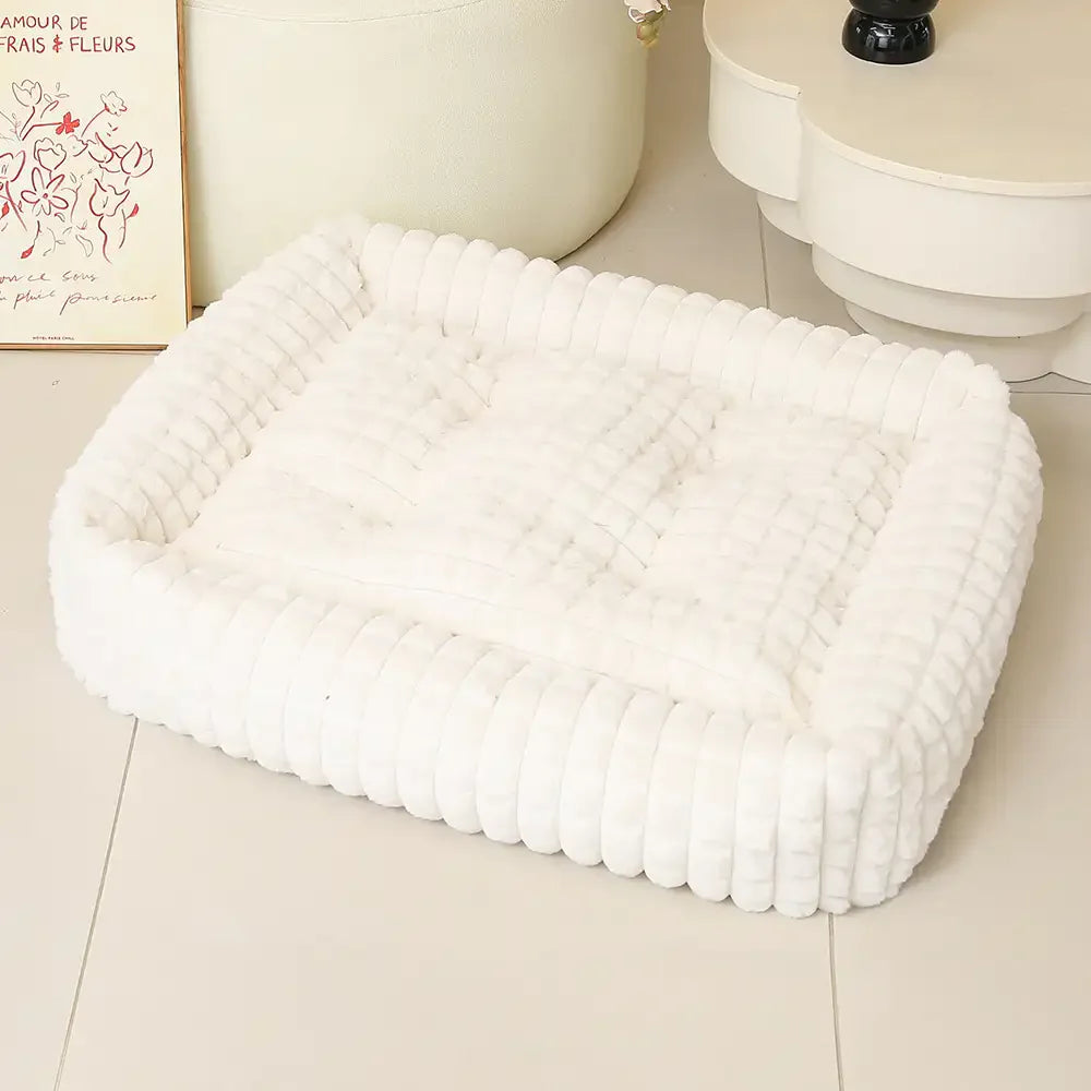 Square Striped Short Plush Fluffy Dog Bed for Small to Large Dogs’ Deep Rest