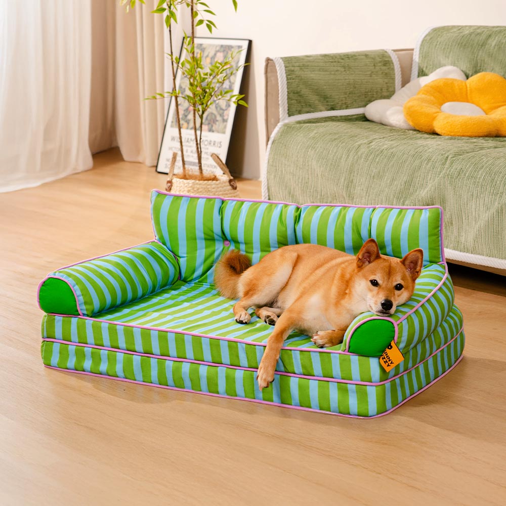 Stripe Waterproof Foldable Large Dog Sofa Bed - Sunny Siesta