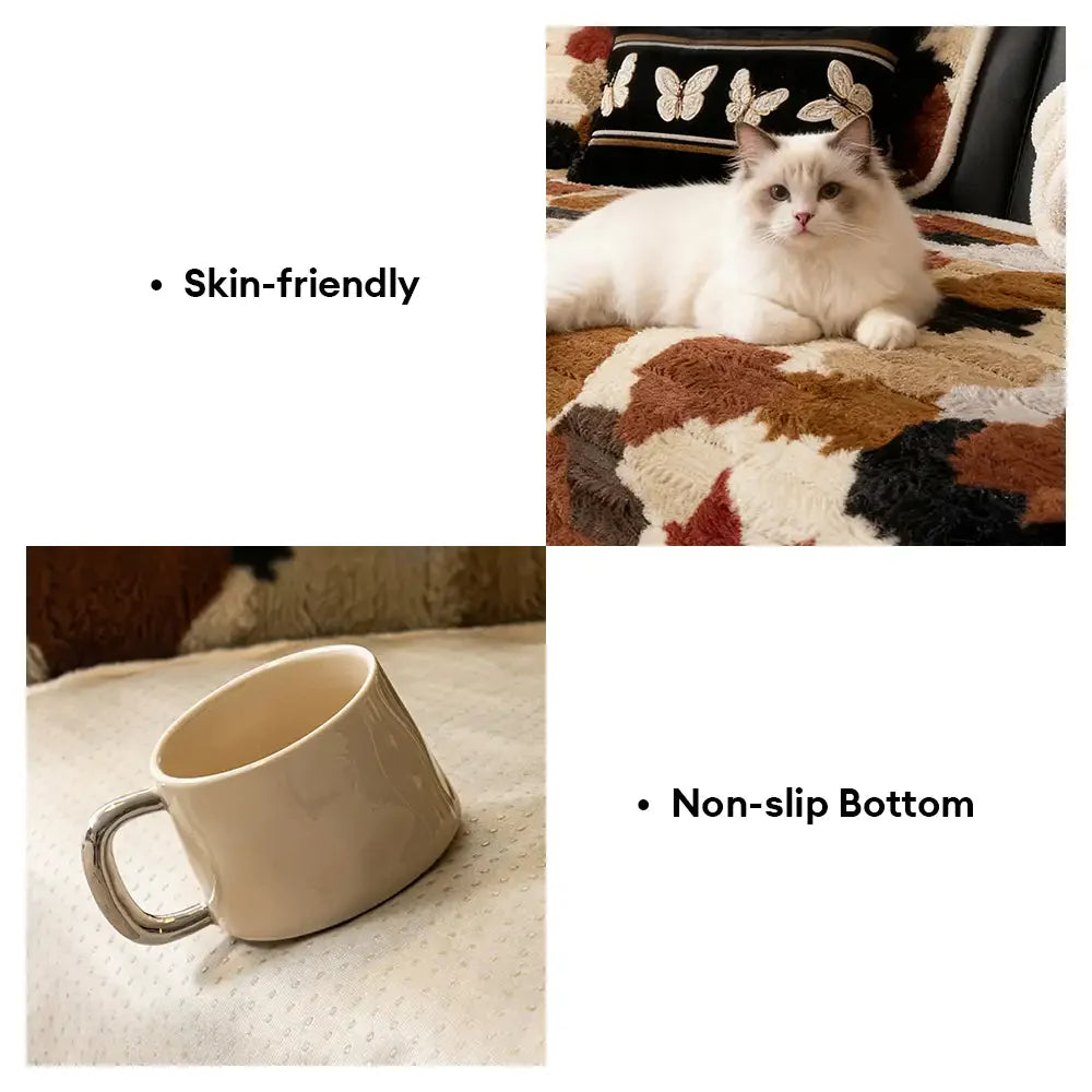 Stylish Color-Blocked Faux Rabbit Fur Soft Non-Slip Irregularly Shaped Sofa Cover