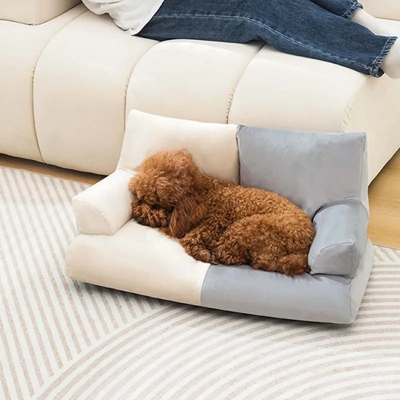 Canapé-lit élégant en peluche double couleur pour chien et chat