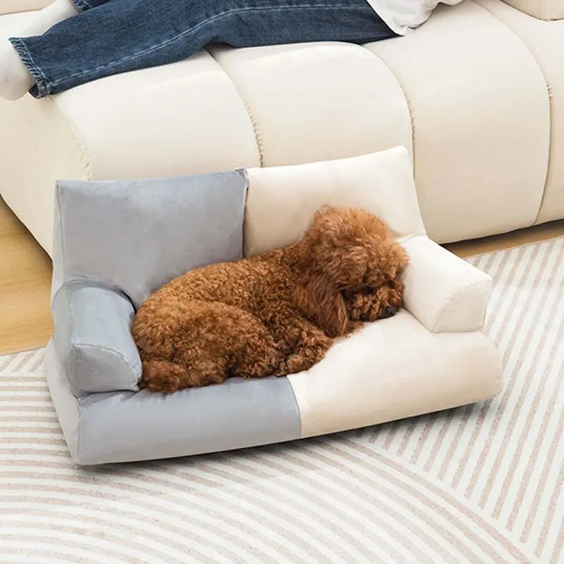 Canapé-lit élégant en peluche double couleur pour chien et chat