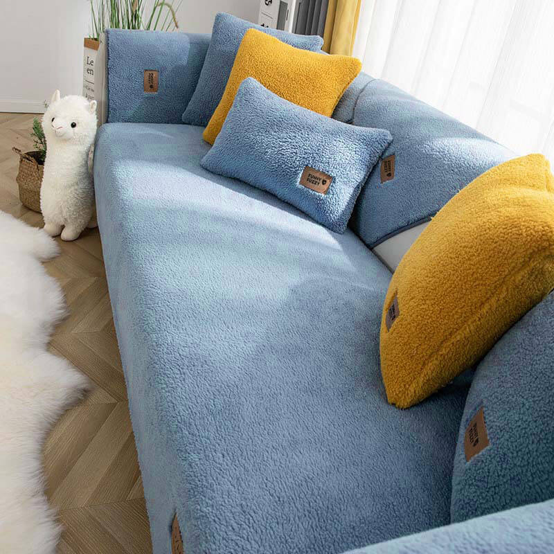 Waterproof Thick Fuzzy Faux Sherpa Fleece Non-Slip Sofa Cover