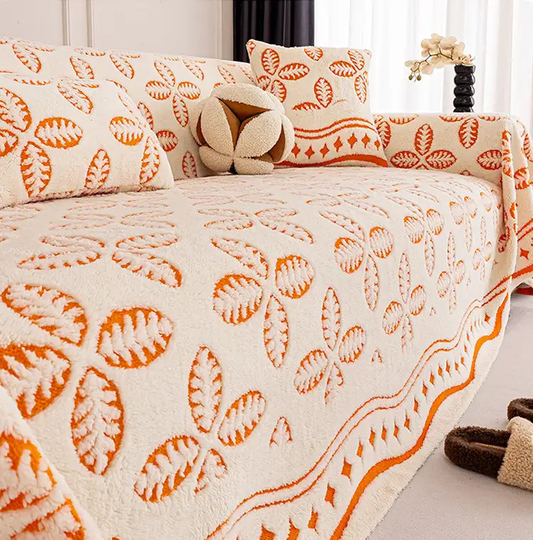 Thickened Jacquard Velvet Leaf Pattern Sofa Decoration Multi-Purpose Blanket Sofa Cover
