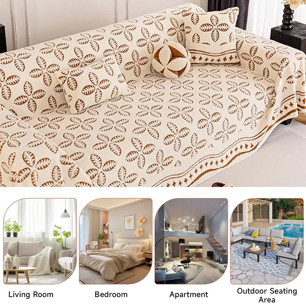 Thickened Jacquard Velvet Leaf Pattern Sofa Decoration Multi-Purpose Blanket Sofa Cover