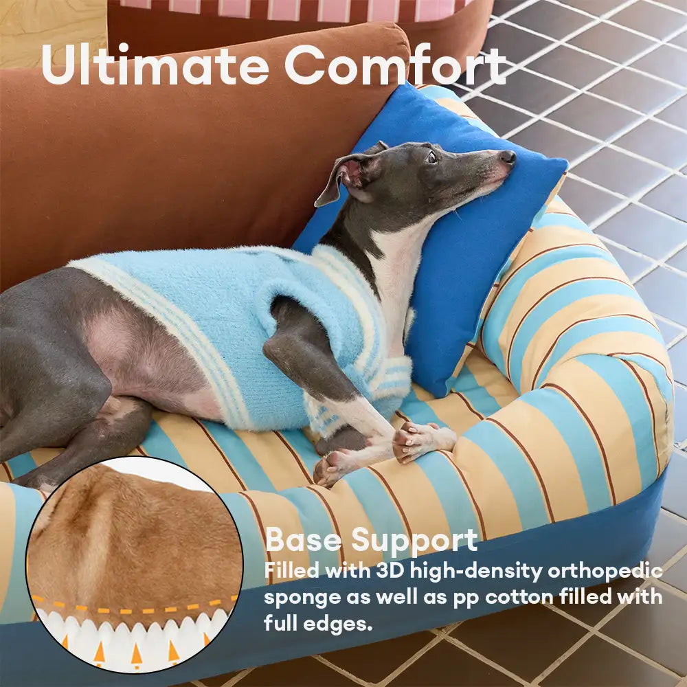 Trendy Striped Cozy Orthopedic Dog Sofa Bed - Snug Couch