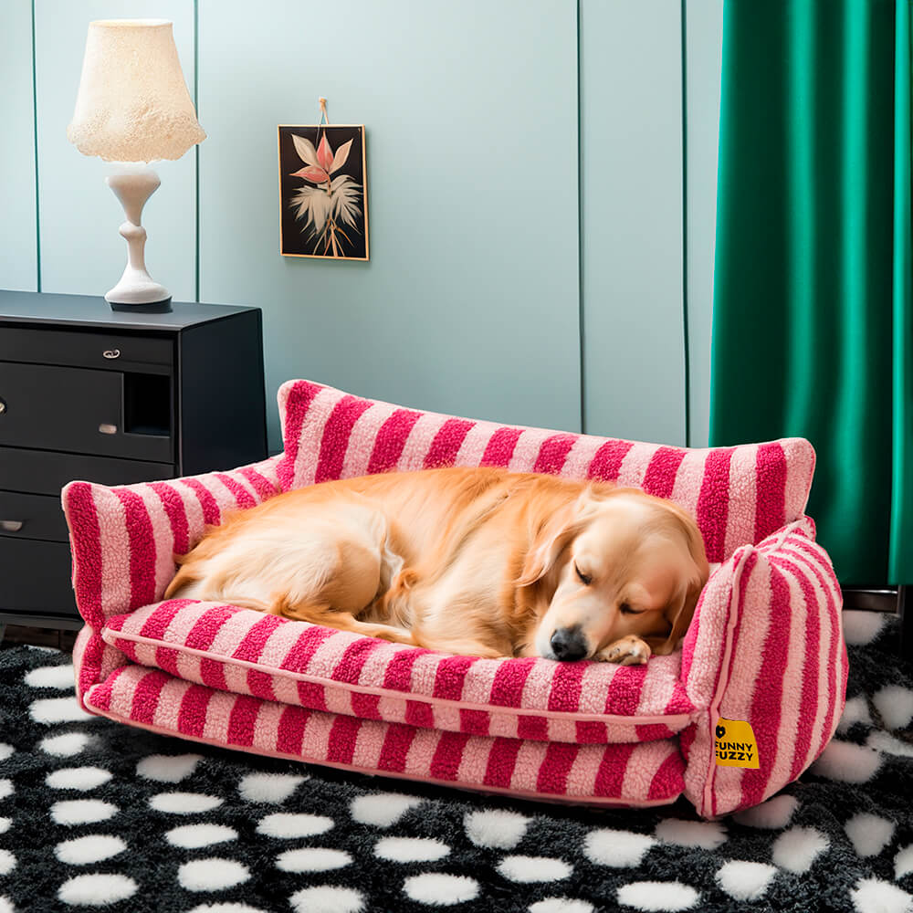 Trendy Striped Faux Lambswool Double Layer Dog & Cat Sofa Bed - Outdoor