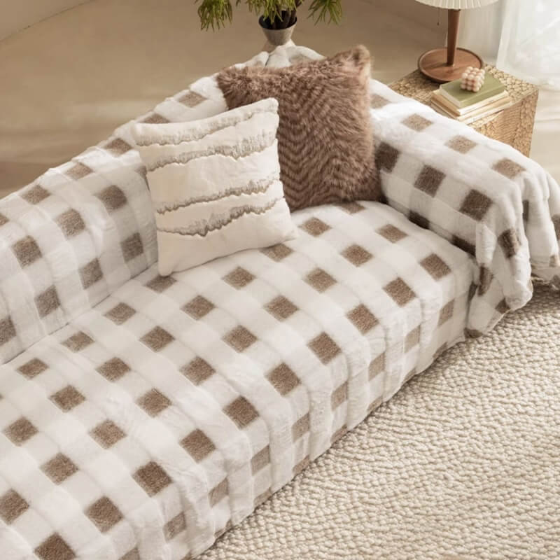 Ultra-Soft Plush Full-Cover Checkerboard Sofa Cover