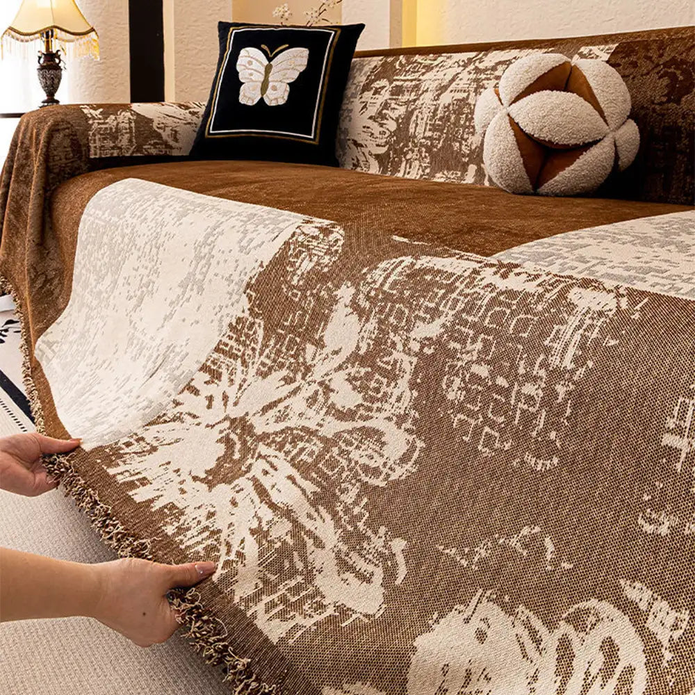 Vintage Botanical Jacquard Chenille Sofa Scratch-Resistant Sofa Cover
