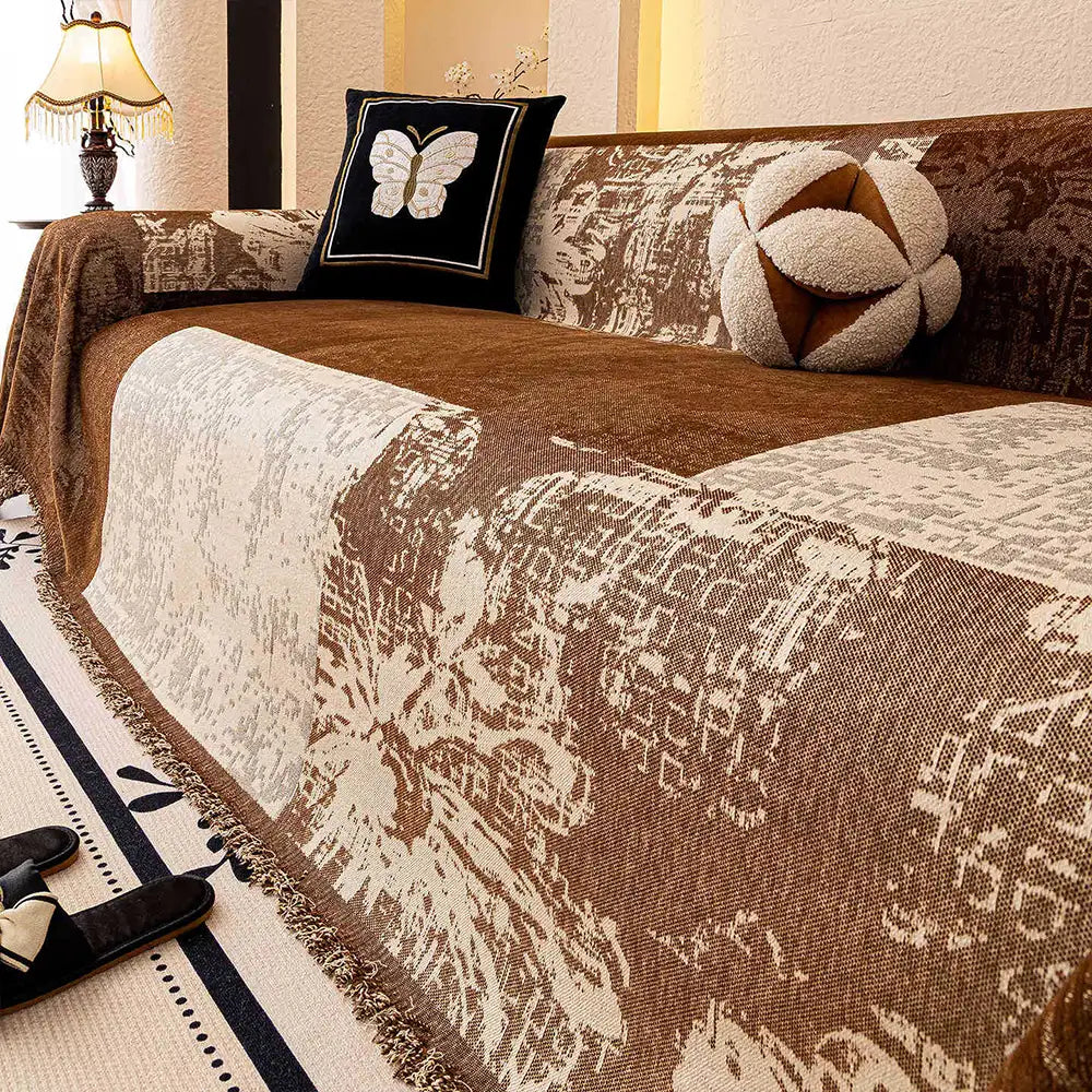 Vintage Botanical Jacquard Chenille Sofa Scratch-Resistant Sofa Cover