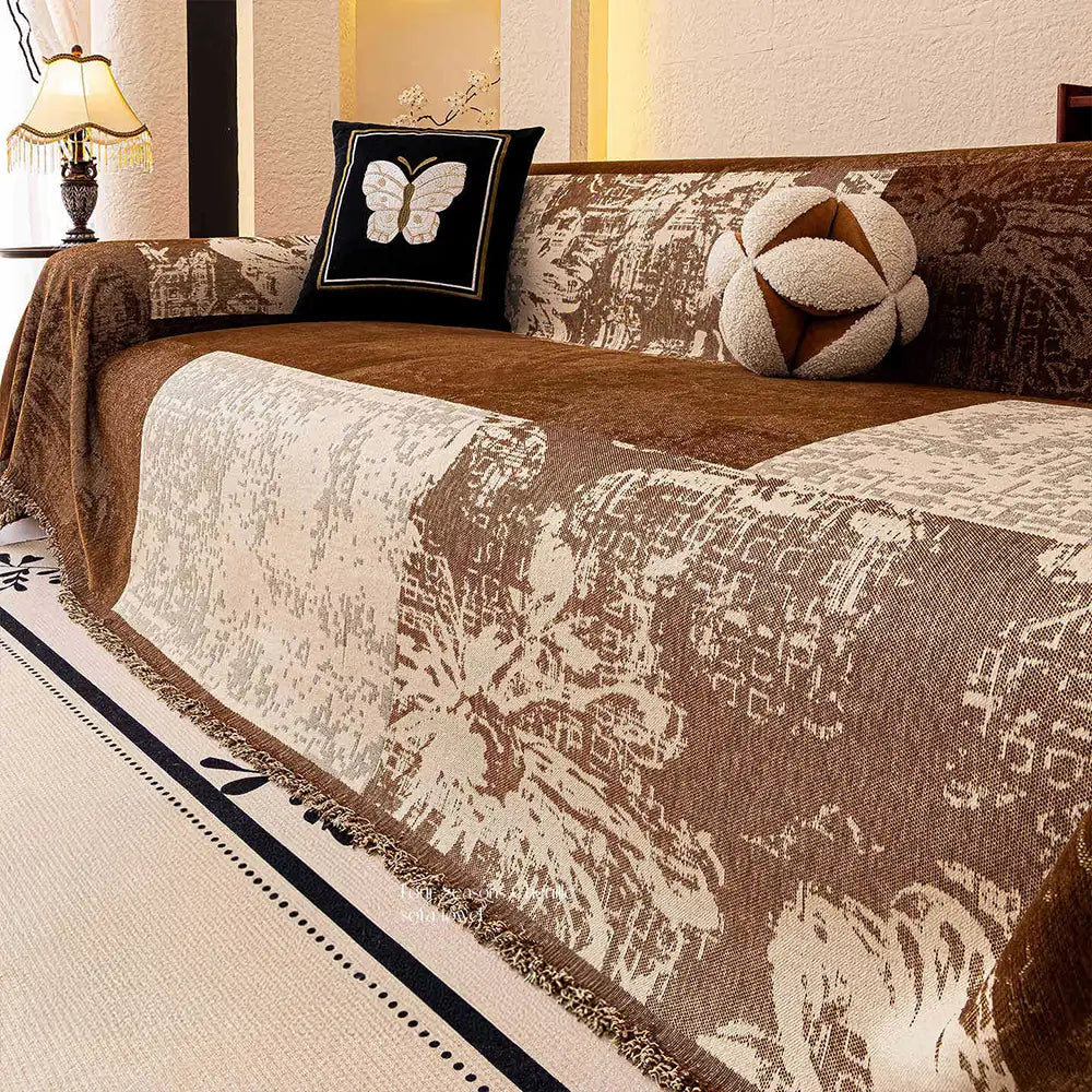 Vintage Botanical Jacquard Chenille Sofa Scratch-Resistant Sofa Cover